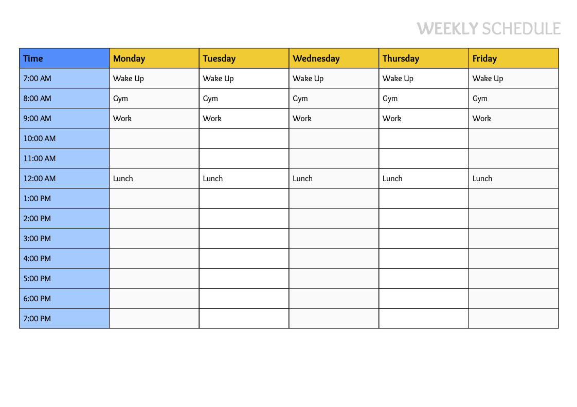 Weekly Schedule Template